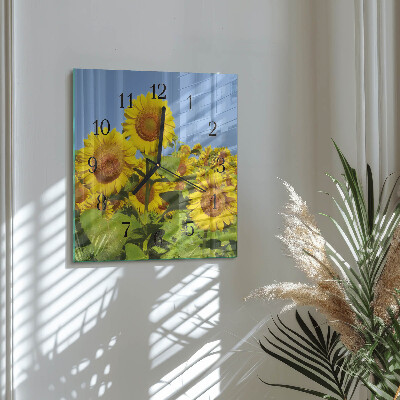 Glass wall clock square Sunflowers