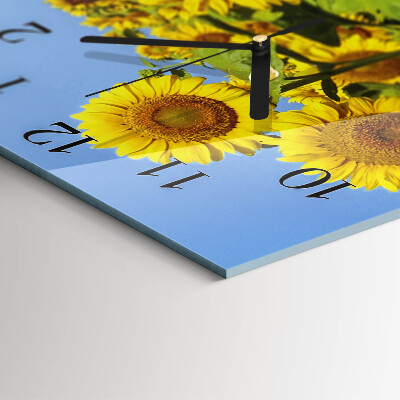 Glass wall clock square Sunflowers