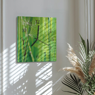Glass clock square Grass