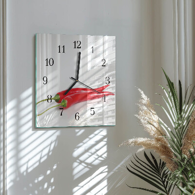 Glass clock square Chili peppers