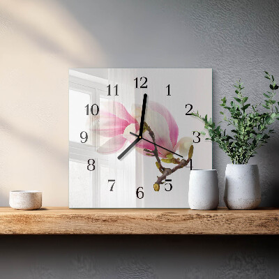 Glass wall clock square Magnolia flower