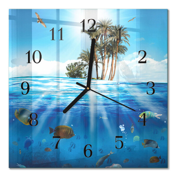 Glass wall clock square Fish Island