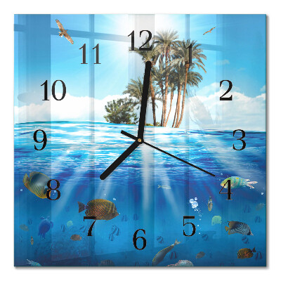 Glass wall clock square Fish Island