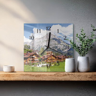 Glass wall clock square Mountains