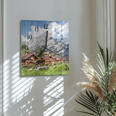 Glass wall clock square Mountains