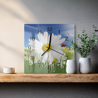 Glass wall clock square The Flower and the Ladybug
