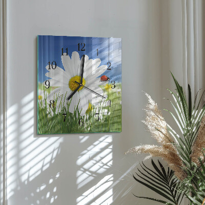Glass wall clock square The Flower and the Ladybug