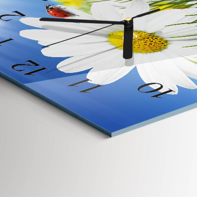 Glass wall clock square The Flower and the Ladybug