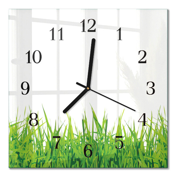 Glass wall clock square Grass