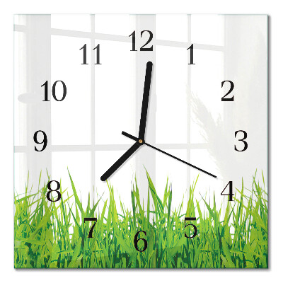 Glass wall clock square Grass