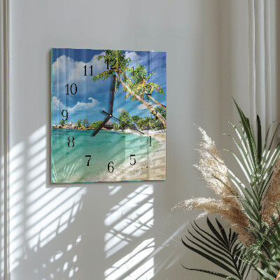 Glass clock square Palm trees on the beach