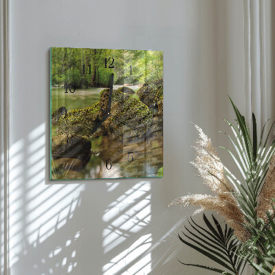 Square wall clock River landscape
