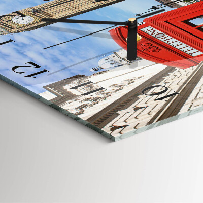 Glass wall clock square Red telephone booth