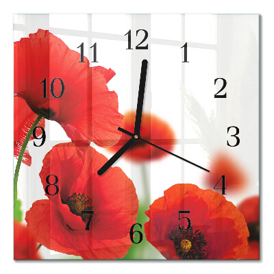 Glass clock square Poppies