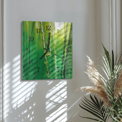 Glass wall clock square Drops on the grass