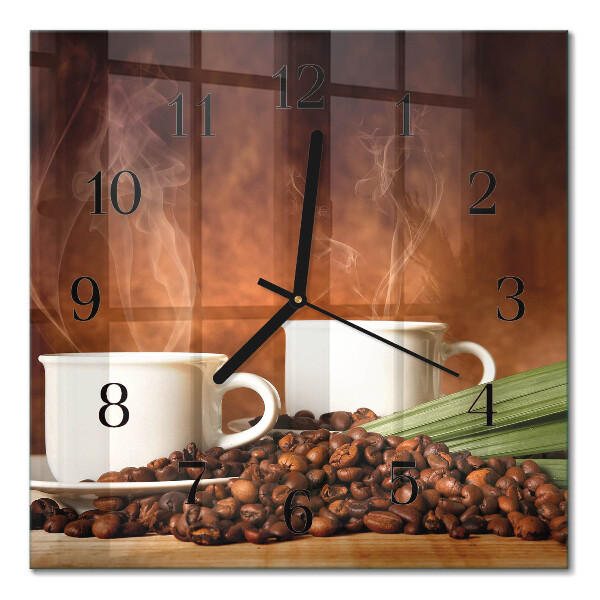 Glass wall clock square Cups of coffee