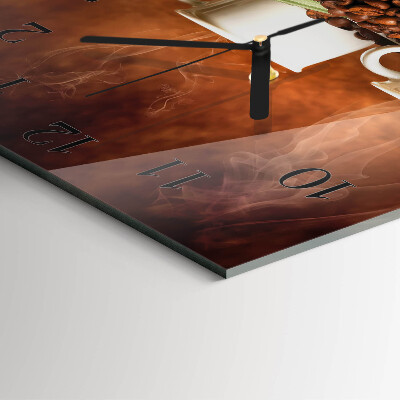 Glass wall clock square Cups of coffee