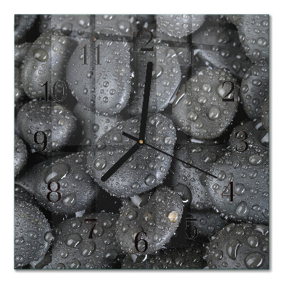Glass wall clock square Stones water