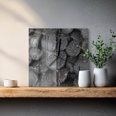 Glass wall clock square Stones water