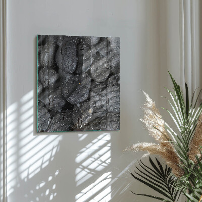 Glass wall clock square Stones water