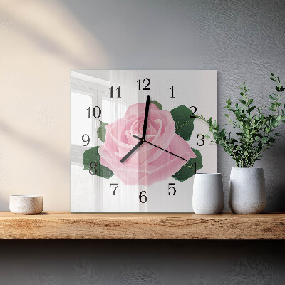 Glass wall clock square Rose