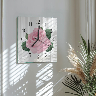 Glass wall clock square Rose