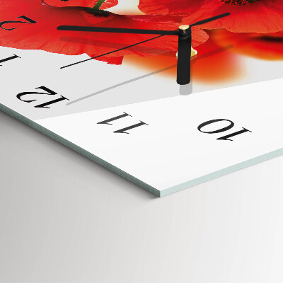 Glass wall clock square Poppies