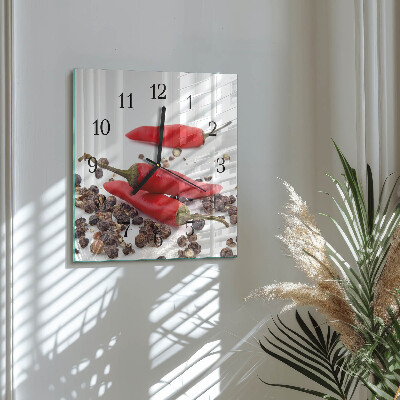 Glass clock square Chili peppers