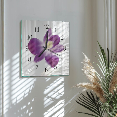 Glass clock square Orchid flower