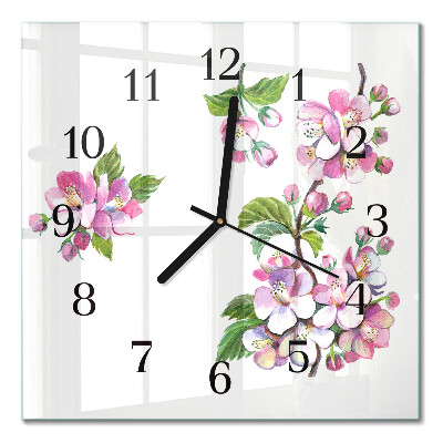 Glass wall clock square Flowers
