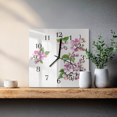 Glass wall clock square Flowers