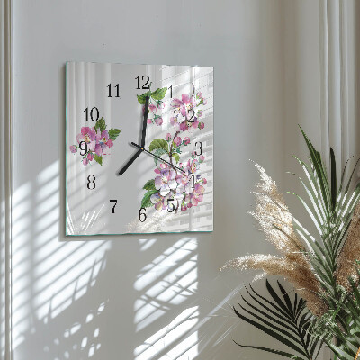 Glass wall clock square Flowers