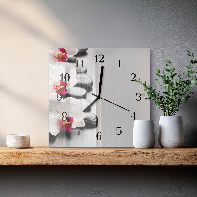 Square wall clock Stones and orchid