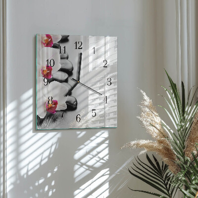 Square wall clock Stones and orchid