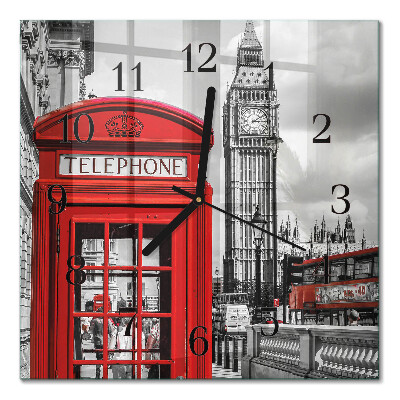 Square kitchen clock Red telephone booth
