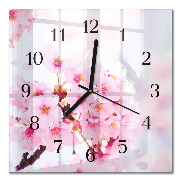 Glass wall clock square Flowers