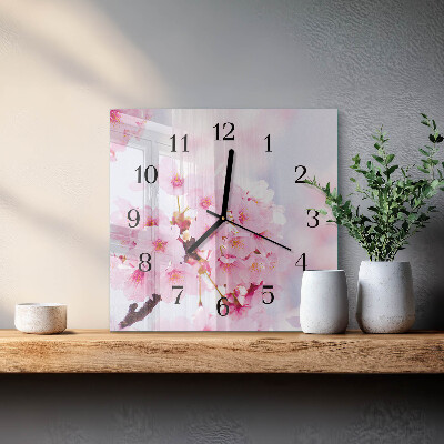 Glass wall clock square Flowers