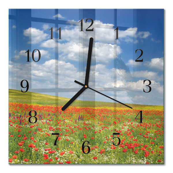 Glass clock square Field of poppies