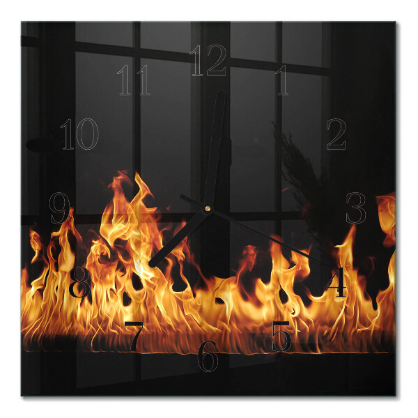 Glass wall clock square Fire