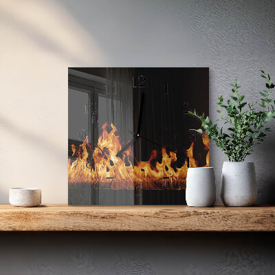 Glass wall clock square Fire