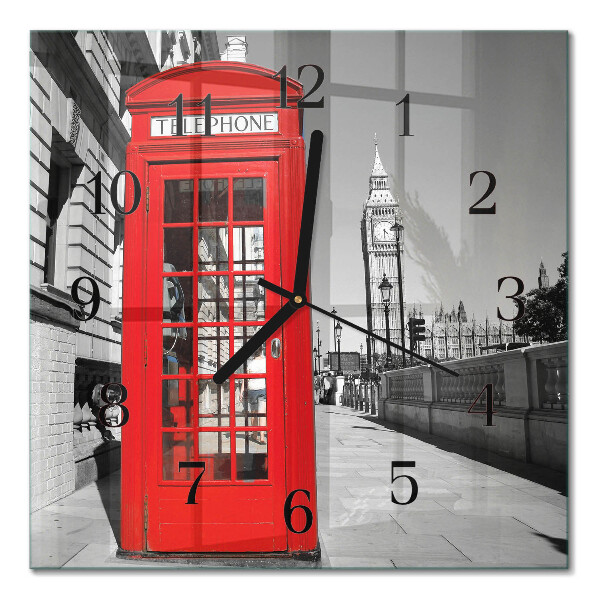 Square kitchen clock Red telephone booth
