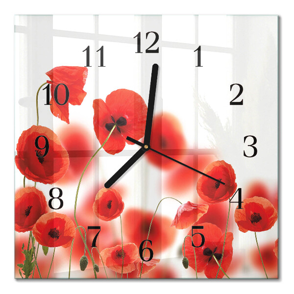 Glass wall clock square Poppies