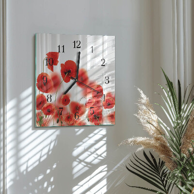 Glass wall clock square Poppies
