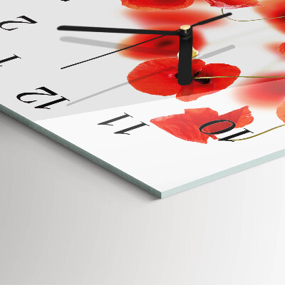 Glass wall clock square Poppies