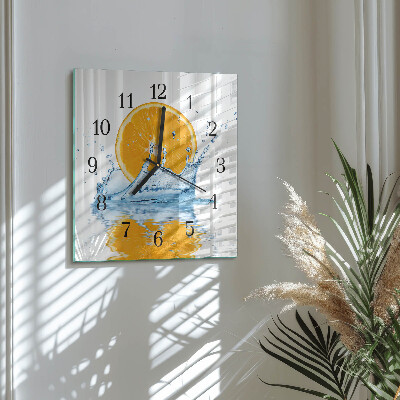 Glass clock square Orange water