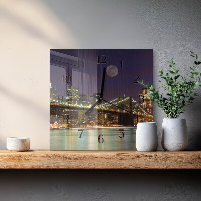 Glass wall clock square Horizontal bridge