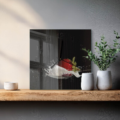 Glass wall clock square Strawberry