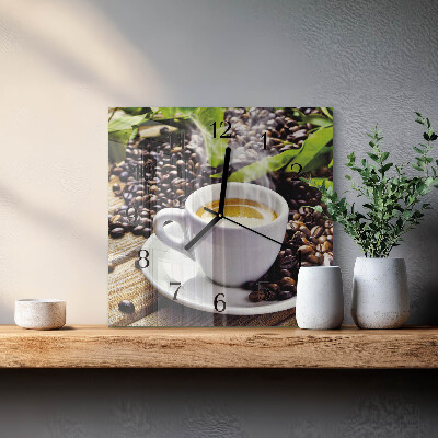 Glass clock square A cup of coffee