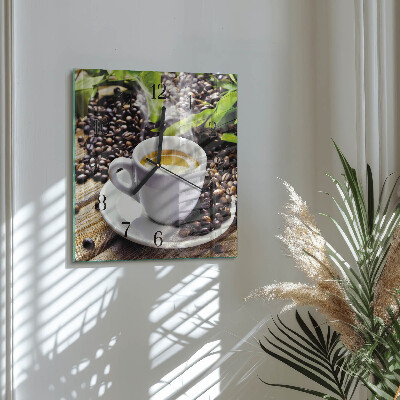 Glass clock square A cup of coffee