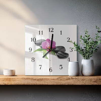 Glass clock square Orchid